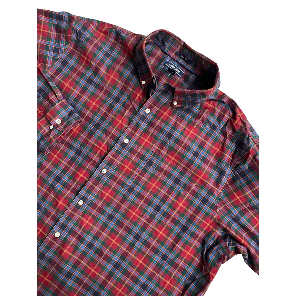 Lands End Mens 2XL T Traditional Fit Plaid Long Sleeve Button Down Shirt No Iron